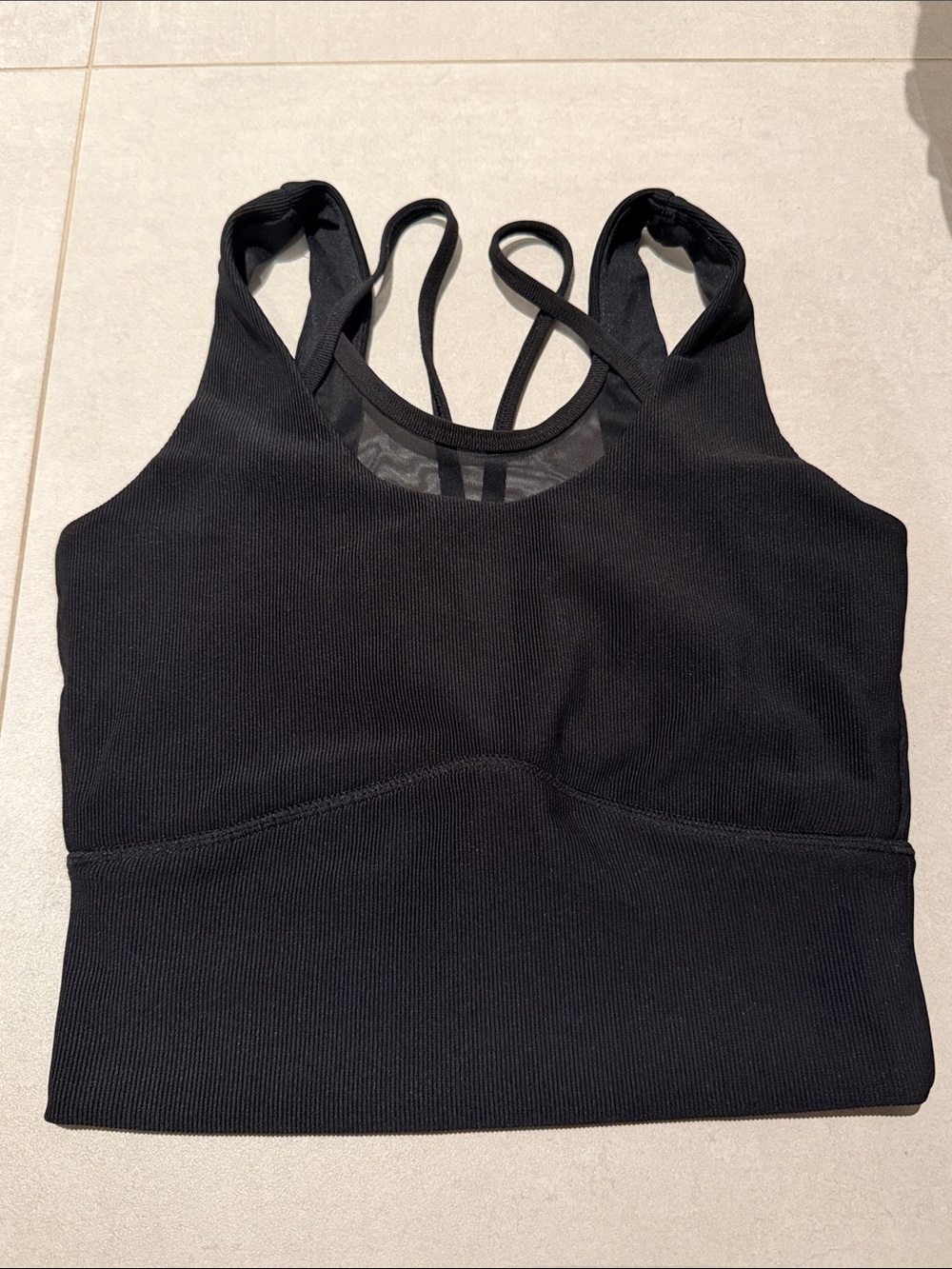 Women Small Black Strappy Ribbed Sports Bra gym workout y2k